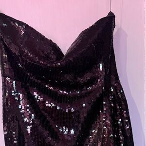 Fashion Nova Shimmering Black Sequin Dress with Feather Trim